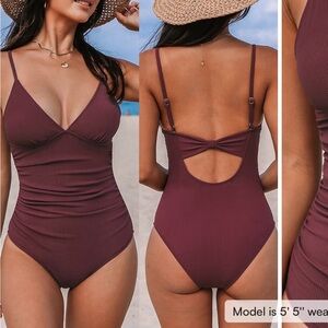 Cupshe Burgundy One-Piece Swimsuit